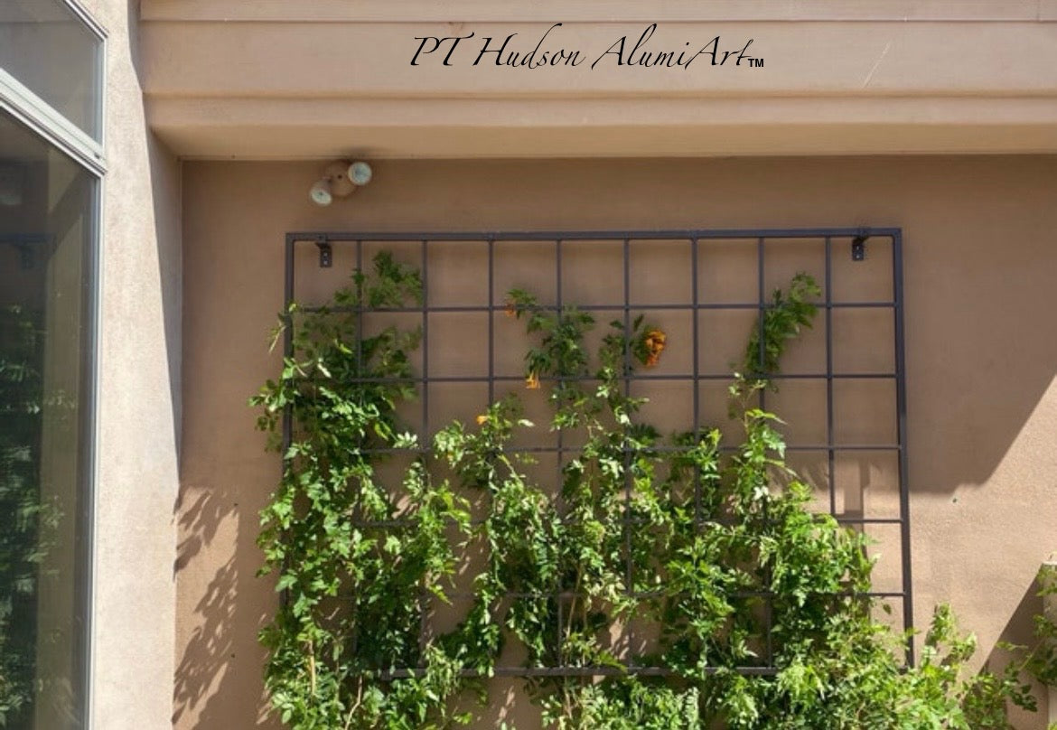 Large Horizontal Classic Metal Garden Trellis, Multiple Sizes and Colors Available, Wall Mounted or Staked options, up to 9ft wide, All Aluminum, Handcrafted in USA, Non Rusting, Powder Coated Finishes