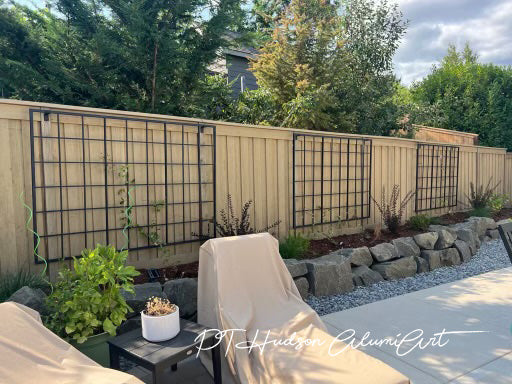 metal and wood trellis Large Horizontal Classic Metal Garden Trellis, Multiple Sizes and Colors Available, Wall Mounted or Staked options, up to 9ft wide, All Aluminum,