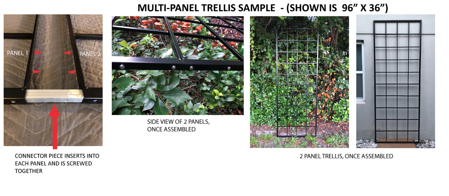 Large Vertical Classic Metal Garden Trellis, Multiple Sizes and Color Available, Wall Mounted or Staked options, up to 9ft, All Aluminum, Handcrafted in USA, Non Rusting