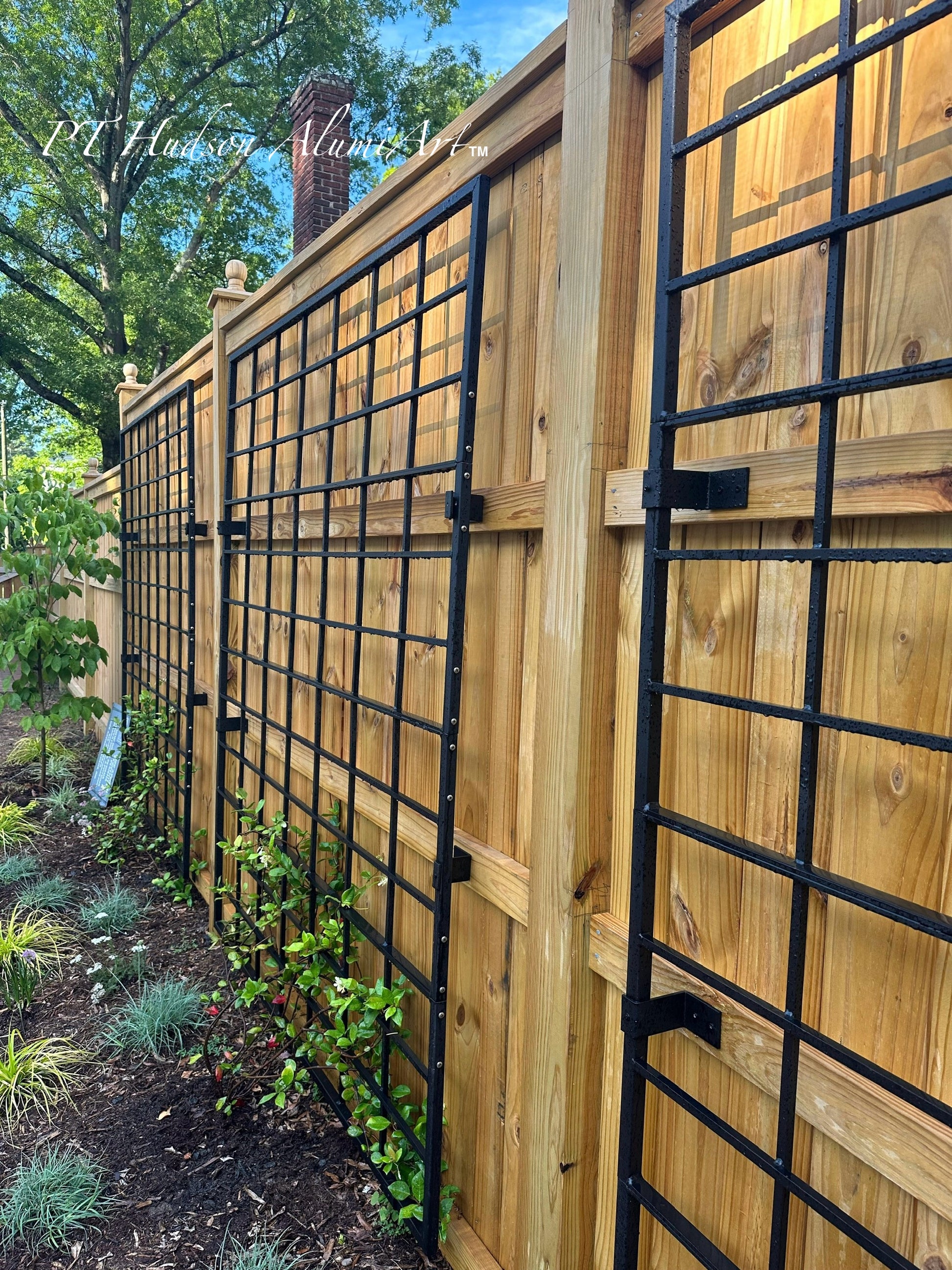 metal and wood trellis Jumbo Vertical Classic Metal Garden Trellis, Multiple Sizes and Colors Available, Wall Mounted or Staked options, up to 12ft high, All Aluminum,